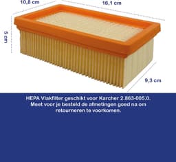 Vouwfilter - HEPA vlakfilter - geschikt voor Kärcher - wasbaar - Vlakfilter - geschikt voor MV4, MV5 , MV6 serie - Vervanger - Platte Vouwfilters - Premium Kwaliteit - 2 STUKS — thumbnail 2