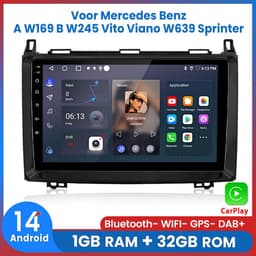 Awesafe Autoradio - Draadloos Apple CarPlay Android Auto - Bluetooth Radio - Geschikt Voor Mercedes Benz W169 W245 B200 W906 - 2004 2005 2006 2007 2008 2009 2010 2011 2012 2013 2014 2015 2016 2017 Sprinter W639 Vito — thumbnail 1