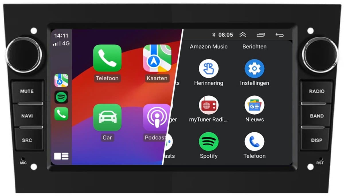 Carplay autoradio geschikt voor Opel Corsa Astra Meriva Zafira | 2001 t/m 2013 | Android 13 | Draadloos Apple Carplay & Android Auto | 2GB + 64GB | Denago | 2001 2002 2003 2004 2005 2006 2007 2008 2009 2010 2011 2012 2013 | Bluetooth & Wifi — afbeelding 1