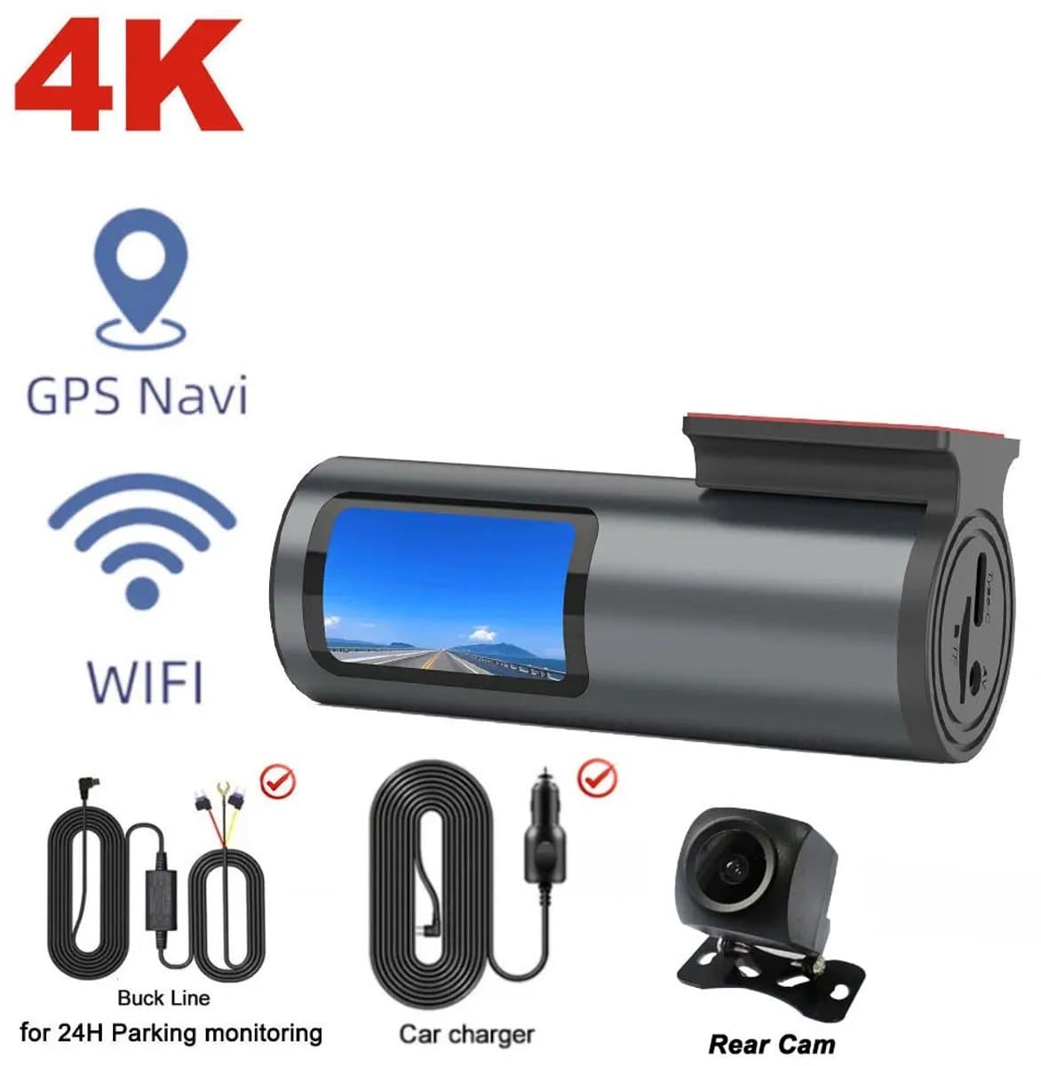 Je Huis 4K Dashcam WiFi GPS – Auto DVR met Nachtzicht, 24H Parkeermodus, G-Sensor en Groothoek 170° Camera — afbeelding 1