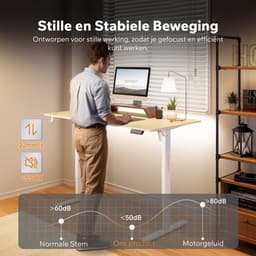 SENSE7 NOJO LIGHT - Zit Sta Bureau - 140 cm x 70 cm - Elektrisch bureau - Verstelbare bureau - Elektrische Hoogteverstelling - Hoogte 72-118 cm - Intelligent Bedieningspaneel - Lichtbruin-wit — thumbnail 4