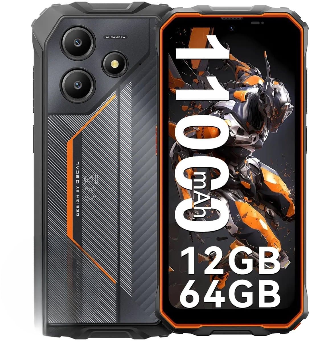 OSCAL MARINE 2 Robuuste Smartphone - 12GB RAM - 64GB ROM - 11000mAh - Gemini AI - 6.56 Inch - IP68 Waterdicht - Dual SIM - Android 15 - NFC - Oranje — afbeelding 1