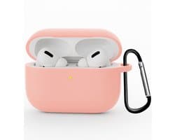 Hoesje Geschikt voor Apple Airpods Pro 3 - Siliconen Hoes met Clip - Silicone Case Cover - Lichtroze