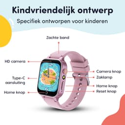 Keebies Smartwatch Kinderen - 5 t/m 12 jaar - Incl. Camera en 26 Kids Spelletjes - 512MB Geheugen - USB Oplaadbaar kinderhorloge - Meisje - Roze — thumbnail 2