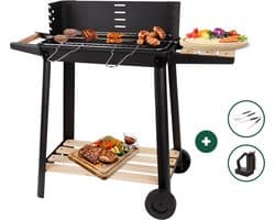 Barbecue van Rlek Online - 4x GRATIS BBQ Accessoires - BBQ - Zwarte Barbecue op Wieltjes - HOUTSKOOL BBQ
