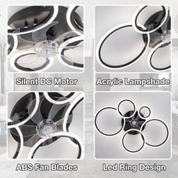 Plafondventilator Ø100 cm - Met Verlichting - Met Afstandsbediening - Smart Lamp - 5 Ringen - Timer - Zomer/Winter functie - Zwart - Woonkamer - Slaapkamer - Plafondlamp met ventilator — thumbnail 2