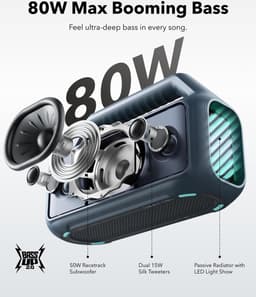 soundcore Boom 2 Outdoor Speaker, 80W, Subwoofer, BassUp 2.0, 24H Playtime, IPX7 Waterproof, Floatable, RGB Lights, USB-C, Custom EQ, Bluetooth 5.3, Portable For Outdoors, Camping, Beach, and Backyard-Blauw — thumbnail 2