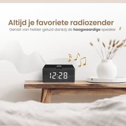 Neveda Digitale Wekkerradio Met Draadloze Oplader Telefoon - Wekkers digitaal op netstroom - Klokradio Slaapkamer - Voor kinderen & Volwassenen - Grijs Hout — thumbnail 5