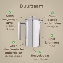 Maevory French Press Koffiemaker - Cafetière - Dubbelwandig - RVS - 1L — thumbnail 3