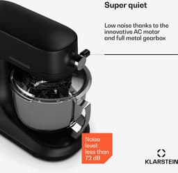 Klarstein Chiara 1600W Keukenmachine – 5L roestvrijstalen kom, 12 snelheden, LCD-touchdisplay, Stil ≤72 dB, Vaatwasserbestendige patisserieset, Aluminium spuitgietbehuizing, Zwart — thumbnail 3