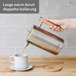 ThermoPress Franse pers - Dubbelwandige geïsoleerde roestvrijstalen koffiezetter - 1 liter (5 kopjes) - Inclusief reservefilters en onderzetter — thumbnail 3