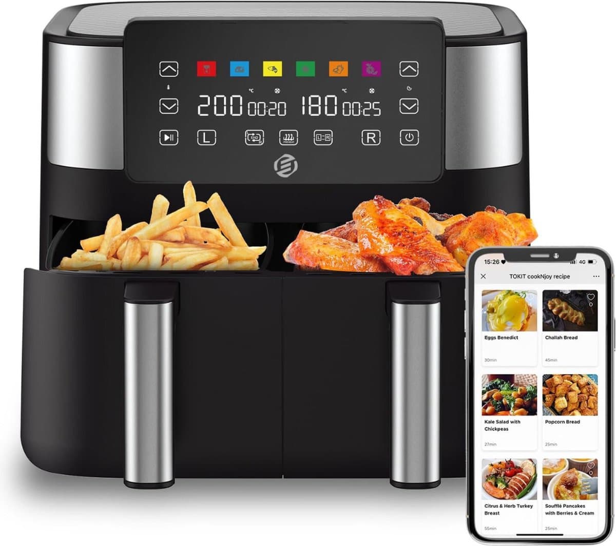 Equivera Dubbele Airfryer - Dubbele Mand - Dual Cook - Heteluchtfriteuse - Verschillende Programma's - Dual Zone - Mega — afbeelding 1
