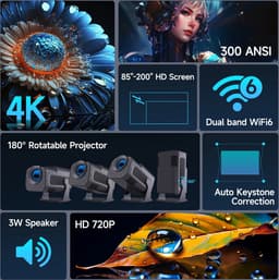 Android 11 - 390Ansi - Hy320 Projector - 4K Native - 1080P Dual Wifi6 - Bt5.0 Cinema - Outdoor Draagbare Projector Upgraded - Hy300 — thumbnail 5