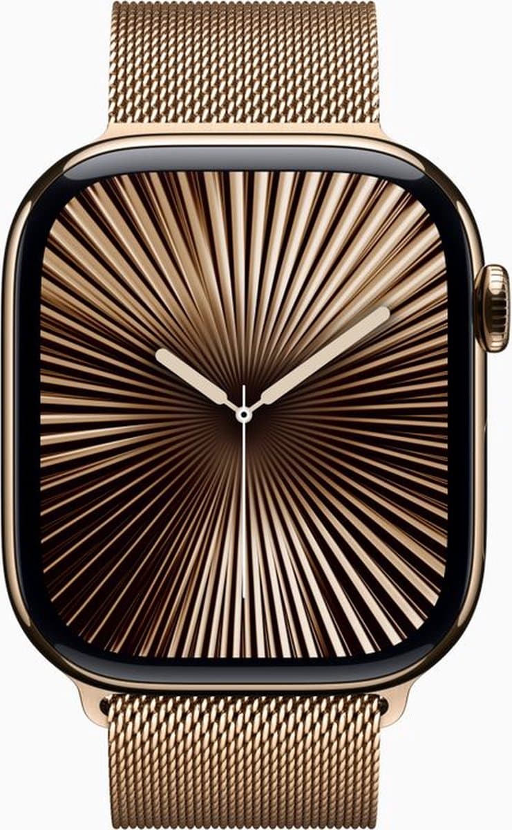 Apple Watch Series 10 - Wifi + 4G - 46mm - Gouden Titanium Case met Gouden Milanese band - S/M — afbeelding 1
