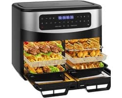 Airfryer Dubbele Zone - XXL Heteluchtfriteuse - Gezond Koken - Dubbel Raam - 12 Liter - Zwart