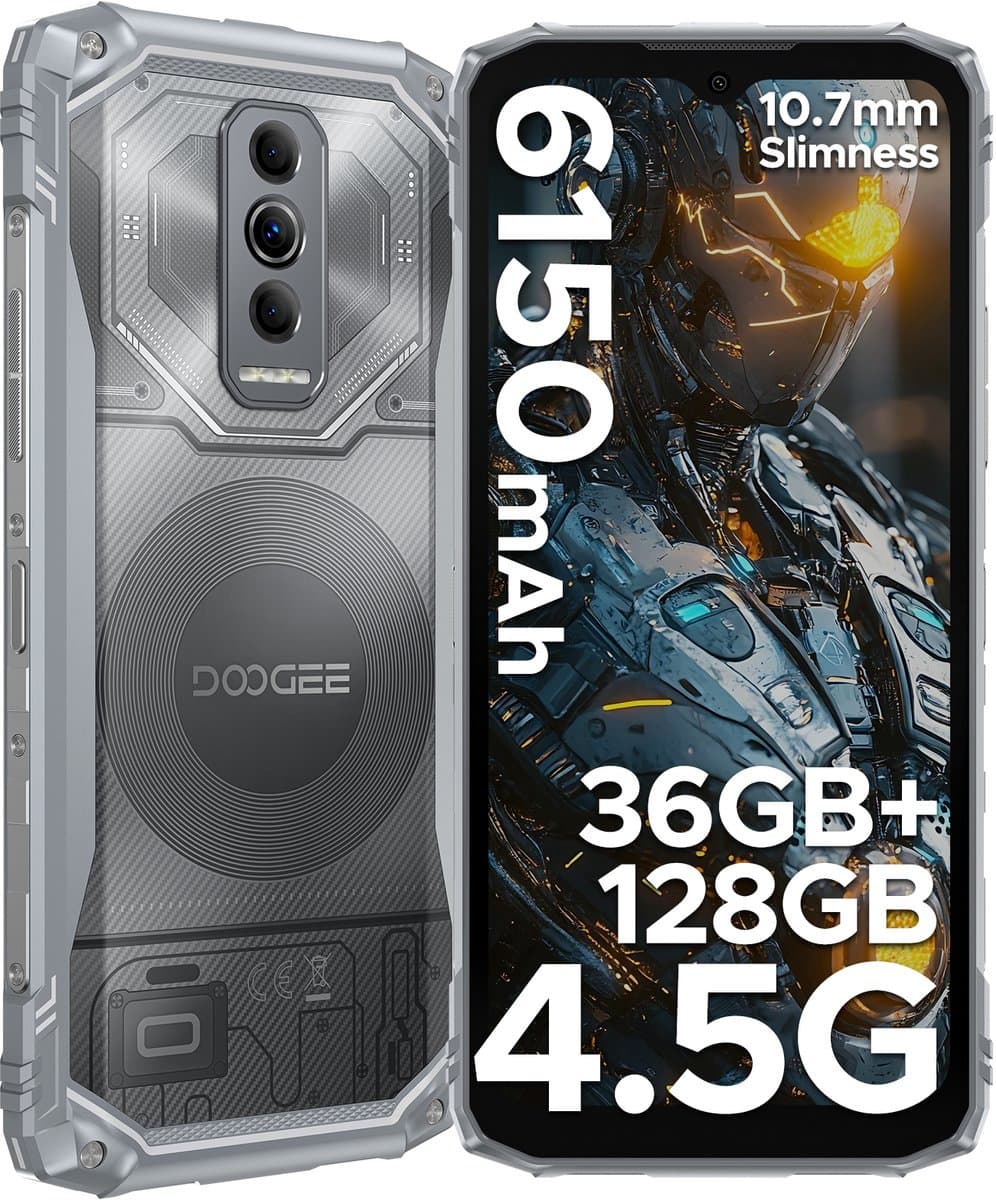 DOOGEE Blade 10 Ultra Energy 4.5G - Robuuste Telefoon - Smartphone - 36 GB RAM+128 ROM(2TB/TF) - UNISOC T7250 - Android 16 - 6,56-inch HD+ 90Hz - 64MP Camera - 6150mAh/18W - IP68 - 10.7mm - Vingerafdruk-Face ID - NFC - GPS - Zilver — afbeelding 1