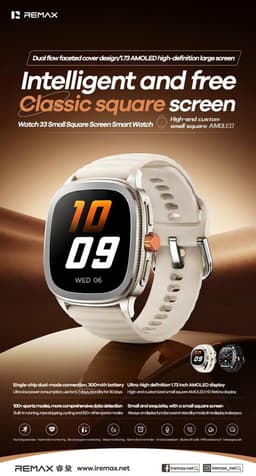 Remax WATCH33 - Smartwatch - AMOLED - IP68 - Vierkant scherm - Zilver — thumbnail 3