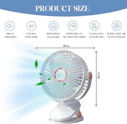 USB-bureauventilator, kleine bureauventilator met vijf snelheden, 360° draaibaar, met LED-verlichting, draagbare ventilator, geschikt voor kantoor, thuis, slaapkamer, auto, buitenkamperen, wit. — thumbnail 5