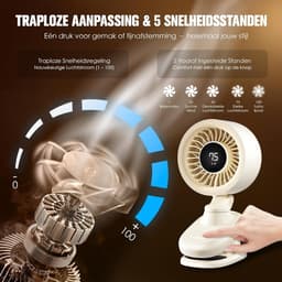 Kleine USB Tafelventilator met Clip – Mini Ventilator met Oplaadbare Batterij, Oscillatie, Timer, Traploze Snelheid & Fluisterstil – Clipventilator voor Bureau, Bed, Kantoor, Tafel & Kamperen — thumbnail 2
