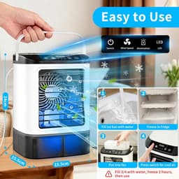 Draagbare airconditioner 2026 – Mini-luchtkoeler en luchtbevochtiger met 4 snelheden, ijsblokjesbakje, 900 ml tank, 2 nevelstanden en LED-verlichting – Mobiele ventilator voor kantoor en kamperen — thumbnail 5