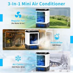 Draagbare airconditioner 2026 – Mini-luchtkoeler en luchtbevochtiger met 4 snelheden, ijsblokjesbakje, 900 ml tank, 2 nevelstanden en LED-verlichting – Mobiele ventilator voor kantoor en kamperen — thumbnail 3