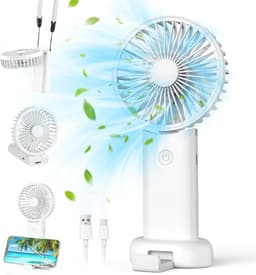 Mini draagbare ventilator, handventilator, kleine reisventilator, oplaadbare handventilator met 3 snelheden, persoonlijke ventilator voor buitengebruik, reizen, kantoor, kamperen (wit) — thumbnail 1