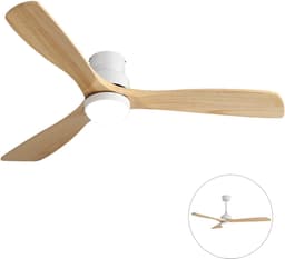 Plafondventilator Met Lamp - 3 Hout Bladen - Ø 52 inch - Dimbare lamp - Met Afstandsbediening - 3 kleurtemperaturen - Geluidsarme werking - LED's Light - Wit, Natuurlijke houtkleur — thumbnail 1