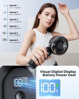 Draagbare handventilator, mini 180° opvouwbare ventilator, 6 snelheden, lcd-display, ultrastil, 4000 mAh, zakformaat, binnen/buiten te gebruiken, met draagkoord — thumbnail 2