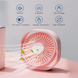Mini USB-bureauventilator, stil en draagbaar, werkt alleen via USB (geen batterij nodig), 3 snelheidsstanden, 360° draaibaar voor thuis en op reis, roze — thumbnail 2