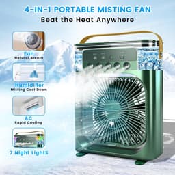 Draagbare airconditioner met ventilator, mini-verdampingskoeler met 5 sproeimondstukken, 3 windsnelheden, 3 timers, 7 kleuren LED-verlichting, 600 ml persoonlijke airconditioner/ventilator voor slaapkamer, kantoor en camping (groen) — thumbnail 3