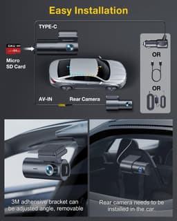 Dashcam Auto 4K Voor en Achter – 5GHz WiFi, GPS, Nachtzicht, 64GB SD-kaart, 170° Groothoek Camera — thumbnail 3