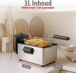 Friteuse - Frituurpan - Lekkere Snacks - Instelbare Temperatuur - 3 Liter - Zilver — thumbnail 3