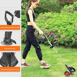 Draadloze Grastrimmer - Elektrische onkruideter Bosmaaier - Tuinonderhoud Snoeien - Dubbele Mescombinatie - Verstelbaar 28 cm - Oranje — thumbnail 2
