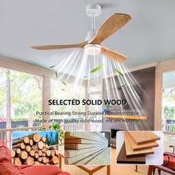 FloraGrace Ventilator – Met Licht En Afstandsbediening – 132 Cm – Metaal En Massief Hout – Wit Naturel – Woonkamer En Slaapkamer – Dimbaar — thumbnail 3