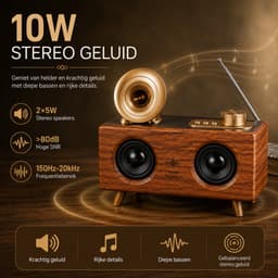 Retro Bluetooth Speaker met Gramofoon Design - 10W Stereo - FM Radio - Bluetooth 5.3 - USB-C - TF-kaart - AUX - Bruin — thumbnail 5