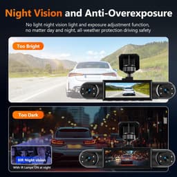 SnelShoppen - Mirror Dash Cam 4 Kanaals Achteruitkijkspiegelcamera 3.16 inch met G-Sensor, Parkeerbewaking, Nachtzicht, 24U Parkeerstand en 64GB Geheu — thumbnail 2