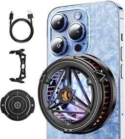 Mobiele telefoon koeler - oplaadbare ventilator - telefoon koeling met temperatuur display en licht, voor laptops tablet thuis vlogging outdoor live streaming spel mobiel — thumbnail 1