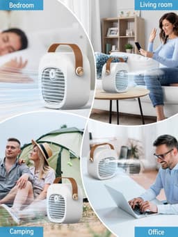 Draagbare airco – Oplaadbare mini-airco – Instelbaar in 3 snelheden – Stille tafelventilator – Persoonlijke luchtkoeler voor thuis, slaapkamer, reizen, kantoor en buitengebruik – Wit — thumbnail 2