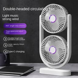 VHV - Ventilator - Tafelventilator - Dubbele Ventilator met Luchtcirculatie - Draagbare Desktop Fan met 360° Rotatie - Krachtige Oplaadbare Bureauventilator voor Kantoor en Huis - Wit — thumbnail 3