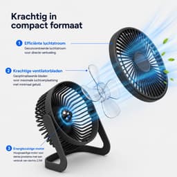 Bureau Ventilator - Zuinige Tafelventilator - Kleine USB Ventilator - Mini Bureauventilator - Kantelbare Statiefventilator - Compacte USB-C Fan - Tafelventilator Geluidloos - Bureau Airco - Desk Fan - Deskventilator - Zwart - Silvergear — thumbnail 4