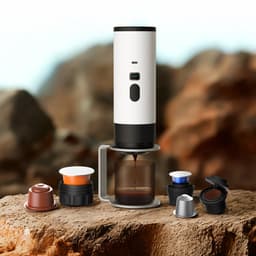 Draagbare Koffiemachine /Coffee maker voor camping, op reis of onderweg - Oplaadbaar - Zilver - Grijs — thumbnail 4