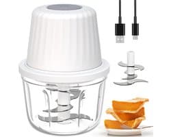 Elektrische hakmolen – Foodprocessor – Multifunctionele keukenmachine – Vaatwasmachinebestendig – Keukenmachine – Geschikt voor het hakken van vlees, het pellen van knoflook en het mixen van ingrediënten – 400 ml – 6 messen – 10,7*10,7*14,9 cm - Wit