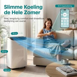 Mobiele airco 7000 BTU – Met WiFi en app – Ontvochtiger – Ventilator – Inclusief raamkit — thumbnail 3