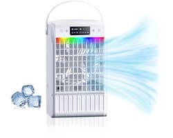 Mobiele Airconditioner - Draagbare Luchtkoeler met 1L-watertank, Verdampingskoelventilator, Airconditioner Zonder Afvoerslang, Persoonlijke Koelventilator voor Kamers & op de Camping [Energieklasse A+++] - wit