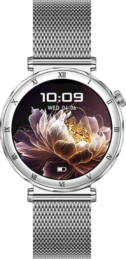 Knobbout Luxe 1.19" AMOLED Dames Smartwatch – 390 × 390 HD Display – Bluetooth Bellen – Hartslag , Bloeddruk- & Zuurstofmeting – Slaapmonitor – Ademhalingstraining – Menstruatiecyclus – AI-Spraakassistent – IP67 Waterdicht – Zilver Stalen Band — thumbnail 3