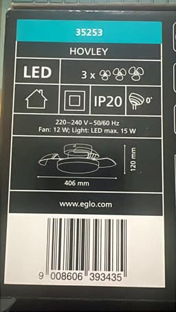 Eglo, Hovley, Wonen Verlichting ventilatoren, plafondventilatoren met licht. — thumbnail 2
