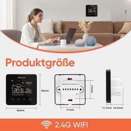 Slimme Thermostaat - Verwarming Regelaar - Energie Besparen - App Bediening - 3A - Zwart — thumbnail 4