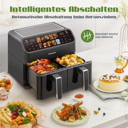 Zerova Dubbele Airfryer - Heteluchtfriteuse - Heteluchtoven - Oven - Bakoven - LED Touchscreen - 10 Programma’s - 2000W - Zwart — thumbnail 4