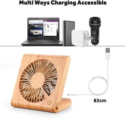 Draagbare bureauventilator, oplaadbaar via USB – Bruin — thumbnail 5