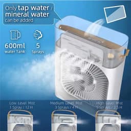 Draagbare luchtkoeler wit - oplaadbaar 2000mAh mini airco met 500ml watertank, 3 snelheden, 2 spraystanden, 7 kleuren en 3 timers voor bureau, slaapkamer en kantoor — thumbnail 2